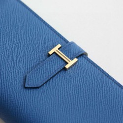 Replica Dettagli perfetti Portafoglio lungo Hermès Bearn fatto a mano in pelle di vitello Epsom blu Francia Replica qualità specchio Dettagli perfetti Portafoglio lungo Hermès Bearn fatto a mano in pelle di vitello Epsom blu Francia