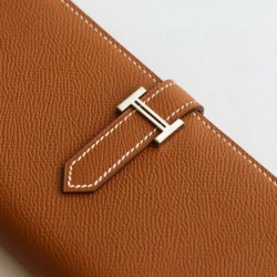 Replica qualità specchio Portafoglio lungo Hermès Bearn fatto a mano in pelle di vitello Epsom oro