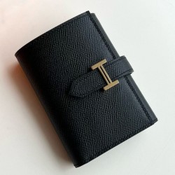 Replica qualità specchio di alta qualit&agrave; Portafoglio Hermes Bearn ripiegabile fatto a mano Epsom nero