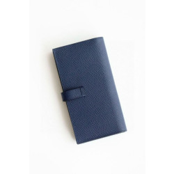 Alta gamma replica imitazione Replica Portafoglio lungo Hermès Bearn fatto a mano in pelle di vitello Epsom blu zaffiro imitazione Outlet