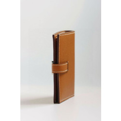 Pari all'originale replica Portafoglio compatto Hermès Bearn fatto a mano in pelle di vitello Epsom oro