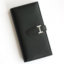 Alta gamma replica Portafoglio lungo Hermès Bearn fatto a mano in pelle di vitello Epsom nera