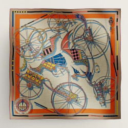 Pari all'originale replica Replica Hermes Beige/Arancione Auto in Equilibrio Scialle 140 imitazione Outlet