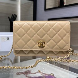 Replica Perfette Portafoglio con catena WOC in pelle di agnello AP1450 Beige imitazioni