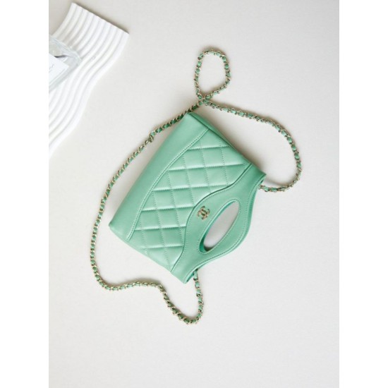 31 Mini Shopping Borse Firmate Replica Pochette con catena lucida AS3656 Verde chiaro qualità specchio Replica Perfette 31 Mini Shopping Borse Firmate Pochette con catena lucida AS3656 Verde chiaro imitazioni