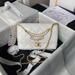 Replica Perfette Borsa 24A con catena di lettere di perle AS5011 Bianca imitazioni