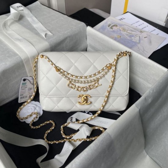Borsa 24A con catena di lettere di perle AS5011 Bianca