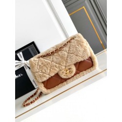 Borse Imitazioni con patta in pelle di agnello shearling AS5149 Beige