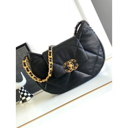 Borsa hobo in pelle di agnello 19 nera AS4638