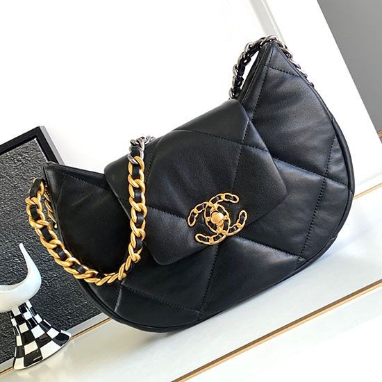 Borsa hobo in pelle di agnello 19 nera AS4638