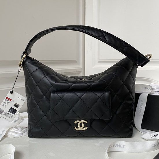 Borsa hobo in pelle di vitello piccola nera AS4347
