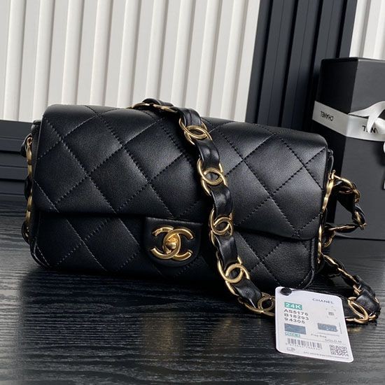 Borsa Replica 1:1 piccola con patta in pelle di agnello AS5167 Nera