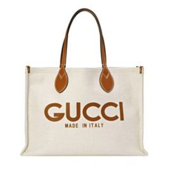 Borsa tote media Gucci con stampa Gucci 772176 Caffè