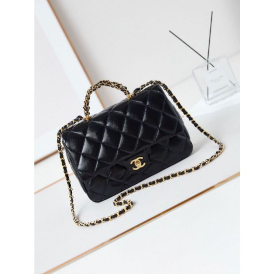 Dettagli perfetti 24B Borsa con manico a catena oro AS5043 Nero