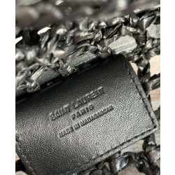 Dettagli perfetti Borsa YSL Saint Laurent Oxalis in rafia macramè nera