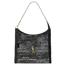 Dettagli perfetti Borsa YSL Saint Laurent Oxalis in rafia macramè nera