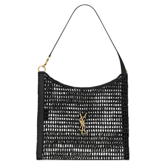 Dettagli perfetti Borsa YSL Saint Laurent Oxalis in rafia macramè nera
