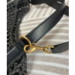 Dettagli perfetti Borsa YSL Saint Laurent Oxalis in rafia macramè nera