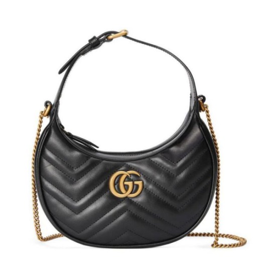 Gucci GG Marmont Una mini borsa a forma di mezzaluna Nera