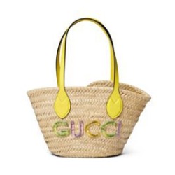 Replica Perfette Gucci Mini Borsa in paglia con logo Gucci 782381 Giallo imitazioni