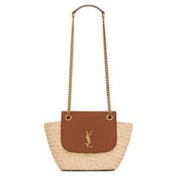Replica Perfette YSL Saint Laurent Mini Manon In Rafia E Pelle Conciata Al Vegetale Invecchiata Caffè imitazioni