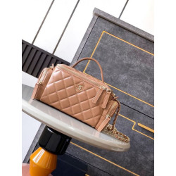 Imitazione Beauty Case in pelle di agnello AS5222 Cammello