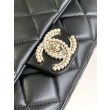 Imitazione Borsa con patta in pelle di agnello nera AS3791