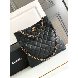 Imitazione Borsa Hobo in pelle di agnello Nero AS4777