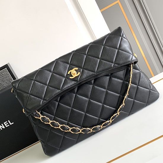 Imitazione Borsa Hobo in pelle di agnello Nero AS4777