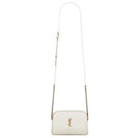 Pochette YSL Saint Laurent Gaby con cerniera in pelle di agnello trapuntata color crema