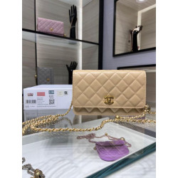 Portafoglio con catena WOC in pelle di agnello AP1450 Beige
