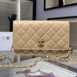 Portafoglio con catena WOC in pelle di agnello AP1450 Beige