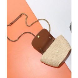 YSL Saint Laurent Mini Manon In Rafia E Pelle Conciata Al Vegetale Invecchiata Caffè