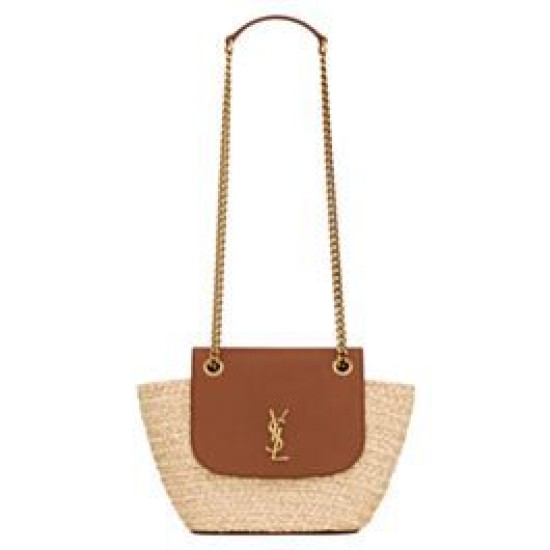 YSL Saint Laurent Mini Manon In Rafia E Pelle Conciata Al Vegetale Invecchiata Caffè