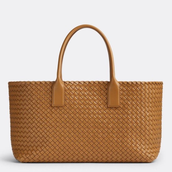 Qualità superiore replica Cabat media Bottega Veneta agnello intrecciata color caramello