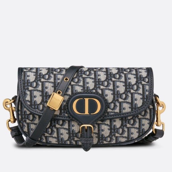 Borsa Dior Bobby East-West tela Dior Oblique blu