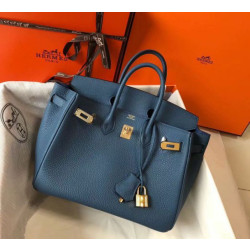 Borsa Hermes Birkin 25cm blu agata Clemence