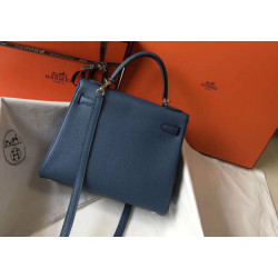 Borsa Hermes Kelly 28cm Retourne blu agata Clemence