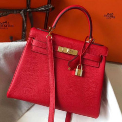 Borsa Hermes Kelly 28cm Retourne rossa Clemence