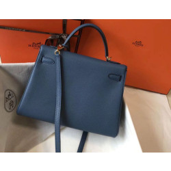 Borsa Hermes Kelly 32cm Retourne blu agata Clemence