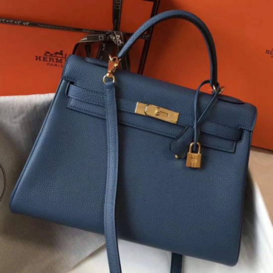 Borsa Hermes Kelly 32cm Retourne blu agata Clemence Borsa Hermes Kelly 32cm Retourne blu agata Clemence