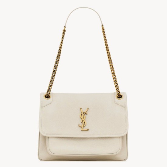 Borsa media Saint Laurent Niki a catena agnello martellata bianca