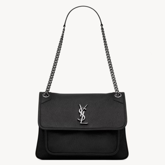 Borsa media Saint Laurent Niki a catena agnello martellata nera
