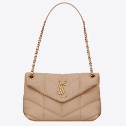 Borsa piccola Saint Laurent Borsa Loulou Puffer agnello beige