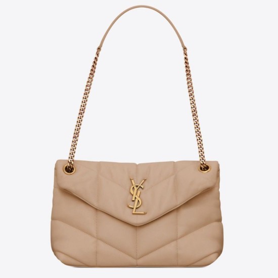 Borsa piccola Saint Laurent Borsa Loulou Puffer agnello beige
