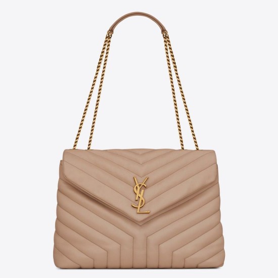 Borsa Saint Laurent Loulou media matelassé beige