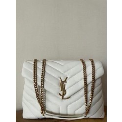 Borsa Saint Laurent Loulou media matelassé bianca