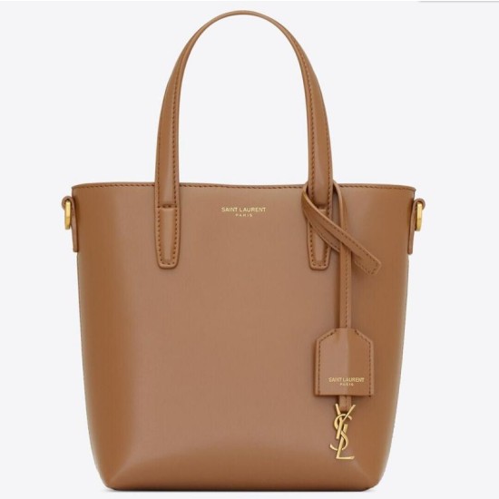 Borsa shopping Saint Laurent Mini Toy vitello marrone