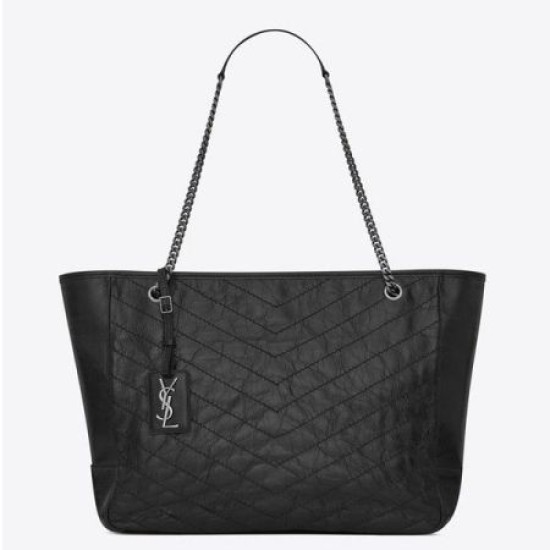 Borsa shopping Saint Laurent Niki vitello nera stropicciata