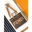 Borse Replica tote media Fendi Sunshine tessuto jacquard FF marrone